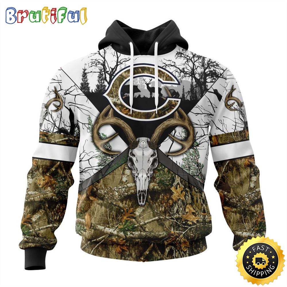 NFL Chicago Bears 3D Hoodie All Over Print Deer Skull And Forest Pattern Custom Name And Number Hoodie