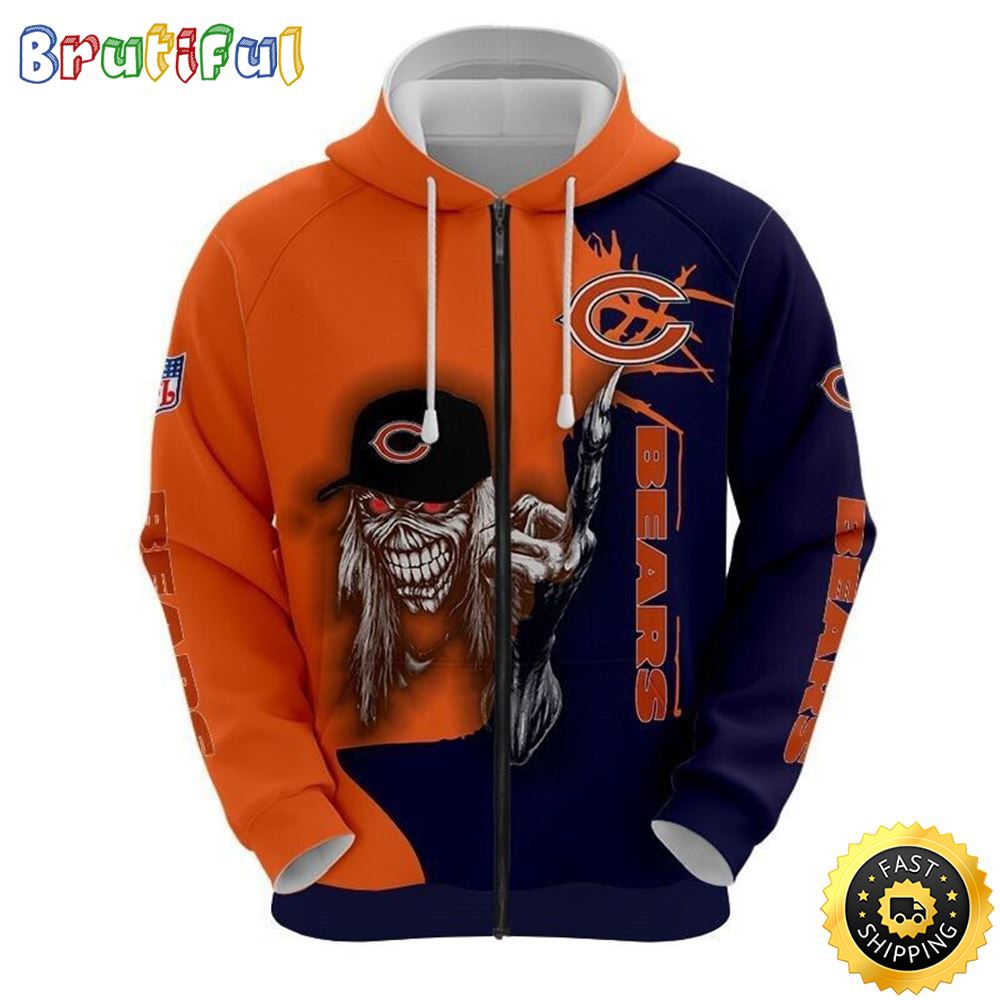 NFL Chicago Bears 3D Hoodie All Over Print Skull Embrace Team Pride