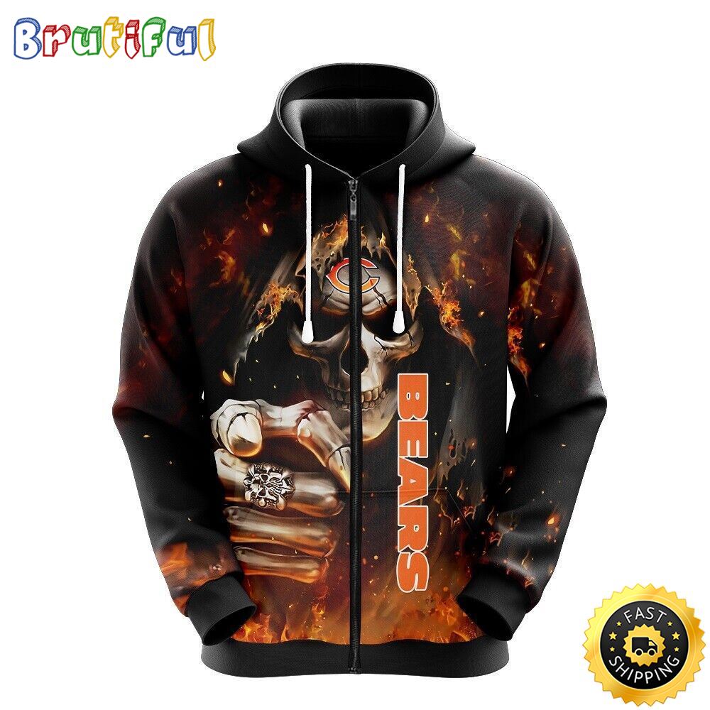 NFL Chicago Bears 3D Hoodie All Over Print Skull Show Your Team Spirit