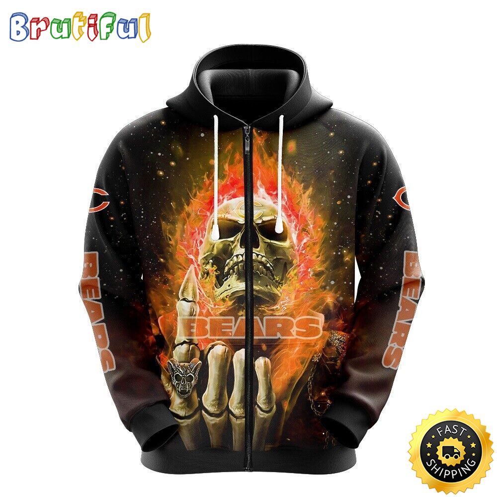 NFL Chicago Bears 3D Hoodie All Over Print Skull Stand Out In The Crowd