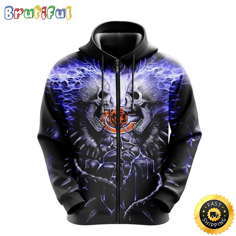 NFL Chicago Bears 3D Hoodie All Over Print Skull Stay Cozy and Stylish