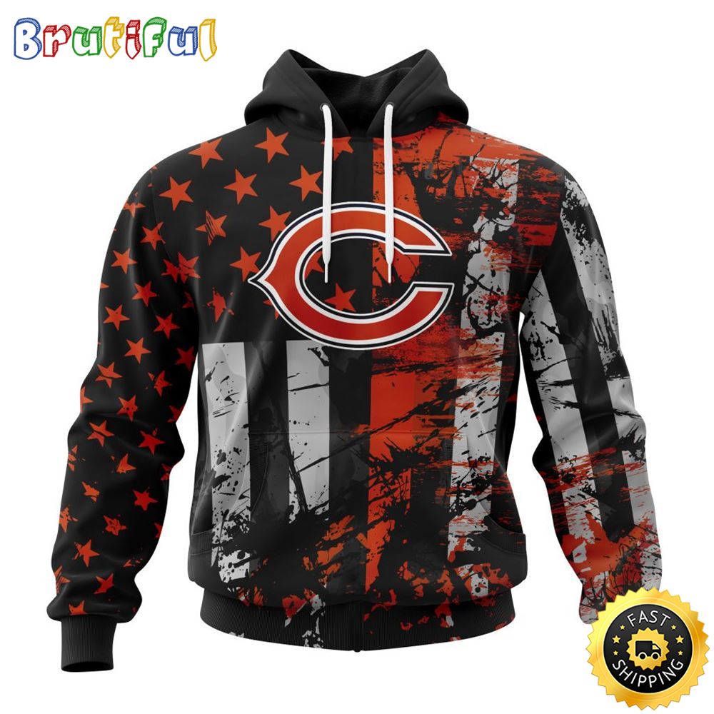 NFL Chicago Bears 3D Hoodie Classic Grunge American Flag Stylish Warmth For Fans