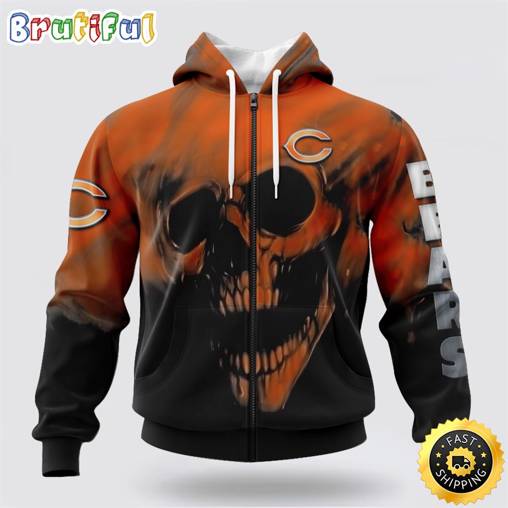 NFL Chicago Bears 3D Hoodie Printed Halloween Skull Custom Name And Number Show Team Pride