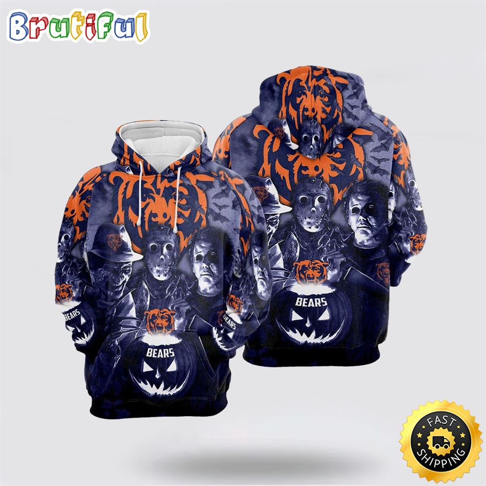 NFL Chicago Bears All Over Print 3D Hoodie Halloween Horror Night Gift For Football Fans