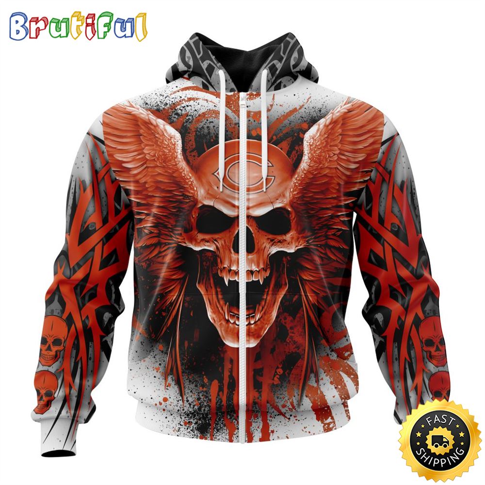 NFL Chicago Bears Zip Hoodie 3D All Over Print Special Kits With Skull Unite In Team Colors