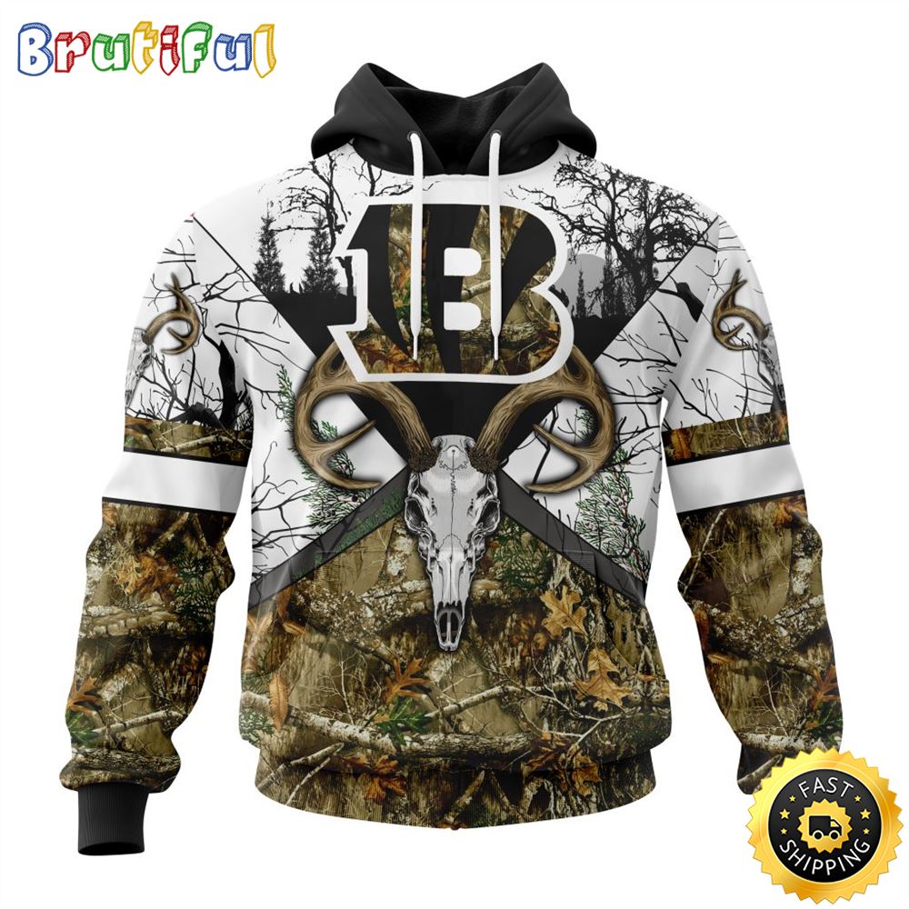 NFL Cincinnati Bengals 3D Hoodie All Over Print Deer Skull And Forest Pattern Custom Name And Number Hoodie