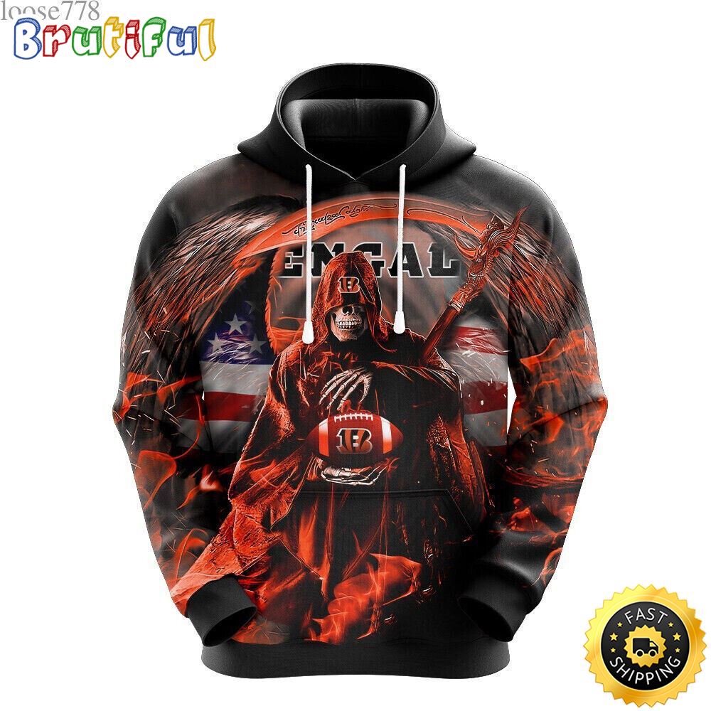 NFL Cincinnati Bengals 3D Hoodie All Over Print Skull Game Day Essential