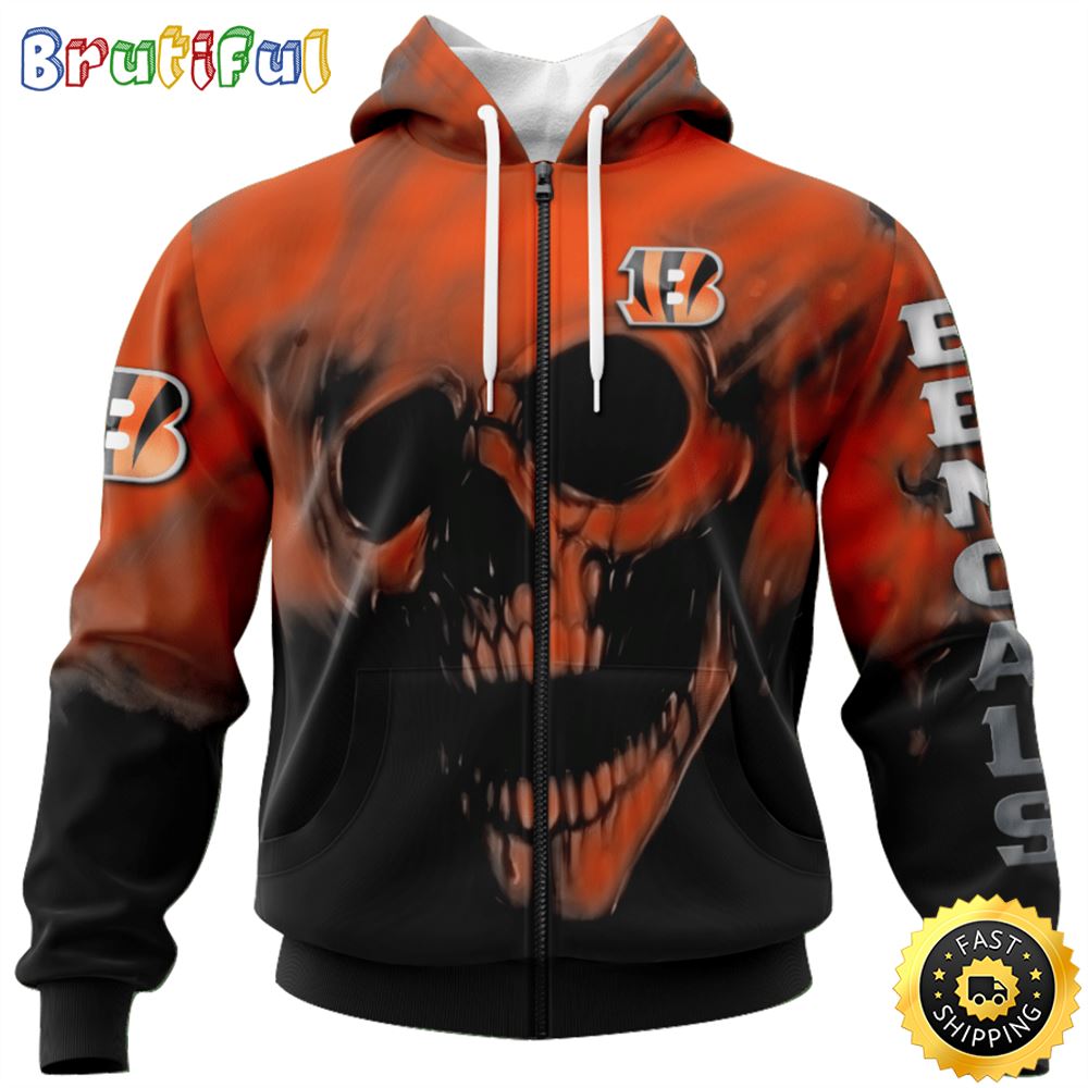 NFL Cincinnati Bengals 3D Hoodie Printed Halloween Skull Custom Name And Number Show Team Pride