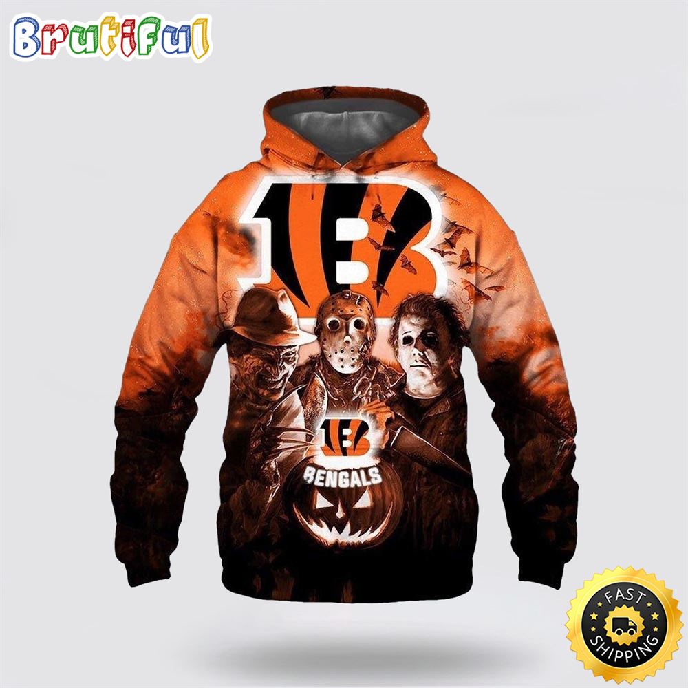 NFL Cincinnati Bengals All Over Print 3D Hoodie Halloween Horror Gift For Football Fans