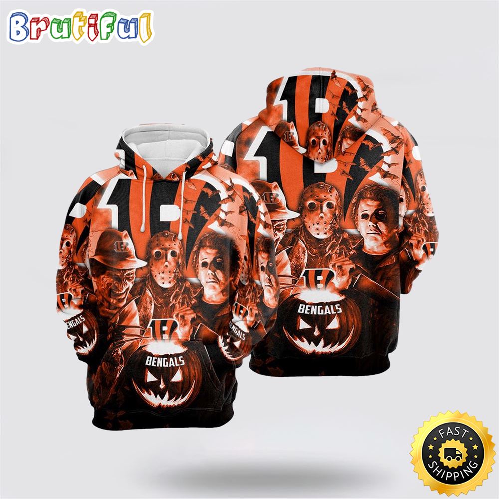 NFL Cincinnati Bengals All Over Print 3D Hoodie Halloween Horror Night Gift For Football Fans