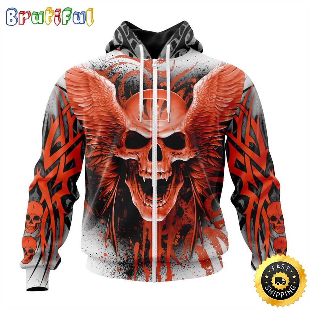 NFL Cincinnati Bengals Zip Hoodie 3D All Over Print Special Kits With Skull Unite In Team Colors