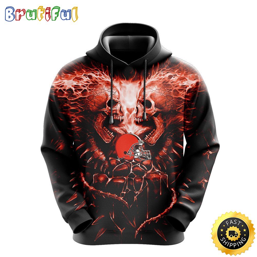 NFL Cleveland Browns 3D Hoodie All Over Print Skull Game Day Essential