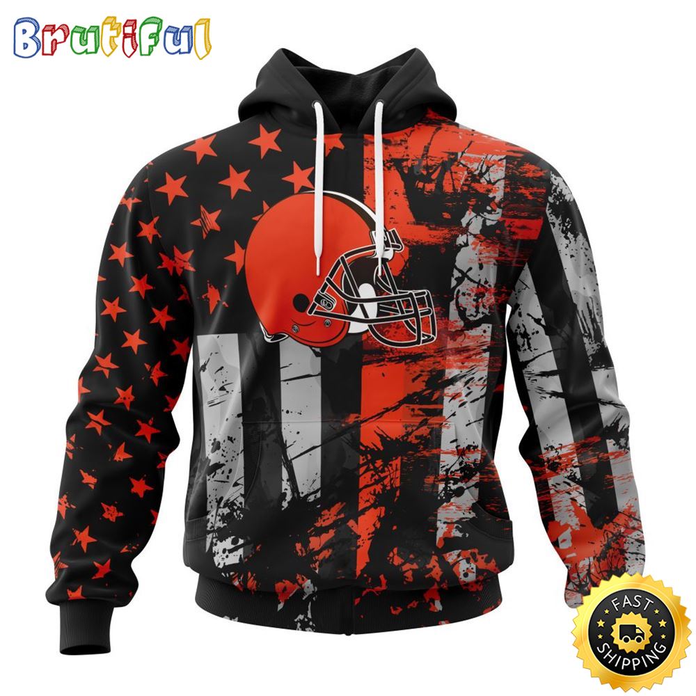 NFL Cleveland Browns 3D Hoodie Classic Grunge American Flag Stylish Warmth For Fans