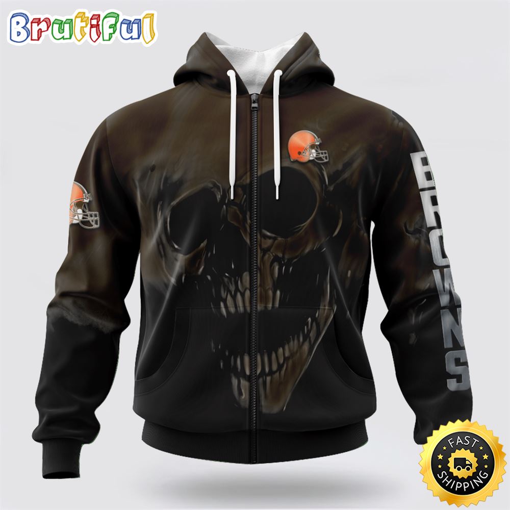 NFL Cleveland Browns 3D Hoodie Printed Halloween Skull Custom Name And Number Show Team Pride