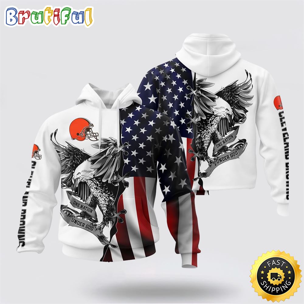 NFL Cleveland Browns 3D Hoodie Usa Flag Eagle Score Big On Game Day