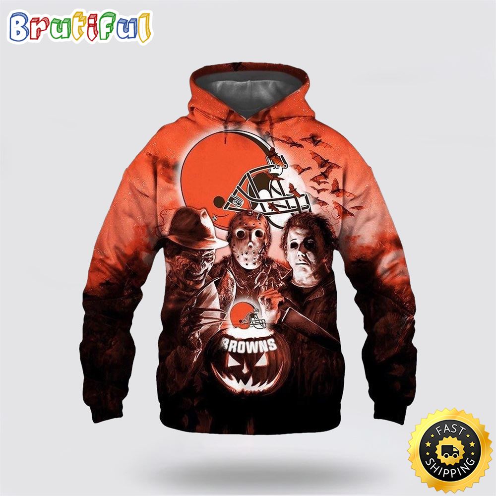 NFL Cleveland Browns All Over Print 3D Hoodie Halloween Horror Night Gift For Football Fans