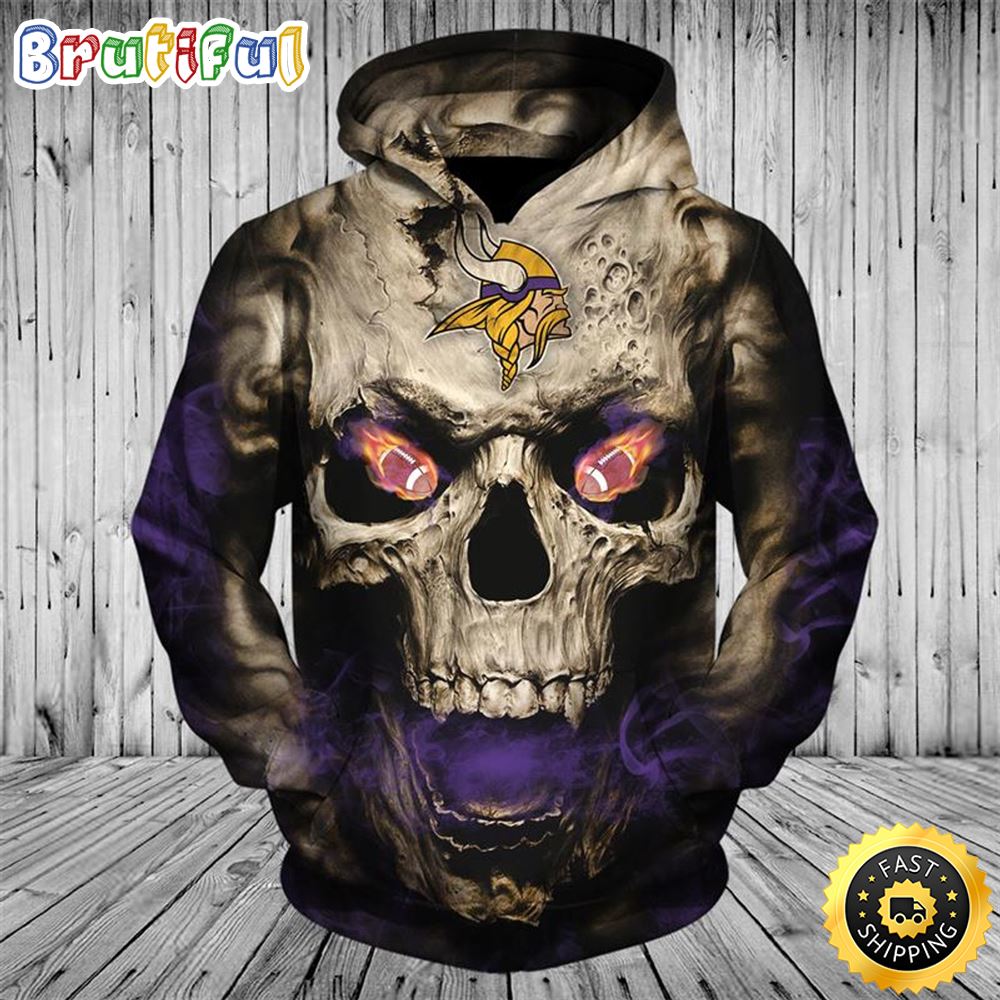 N.F.L.Minnesota Vikings & Neon Glowing Fiery Vikings Football Eyes 3D Hoodie All Over Print Shirts