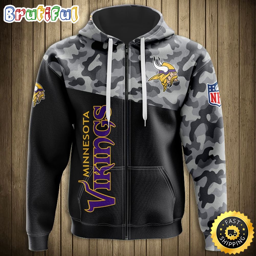 N.F.L.Minnesota Vikings Camo & Vikings Logo 3D Hoodie All Over Print Shirts