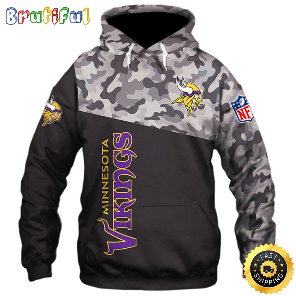 N.F.L.Minnesota Vikings Camo 3D Hoodie All Over Print Shirts