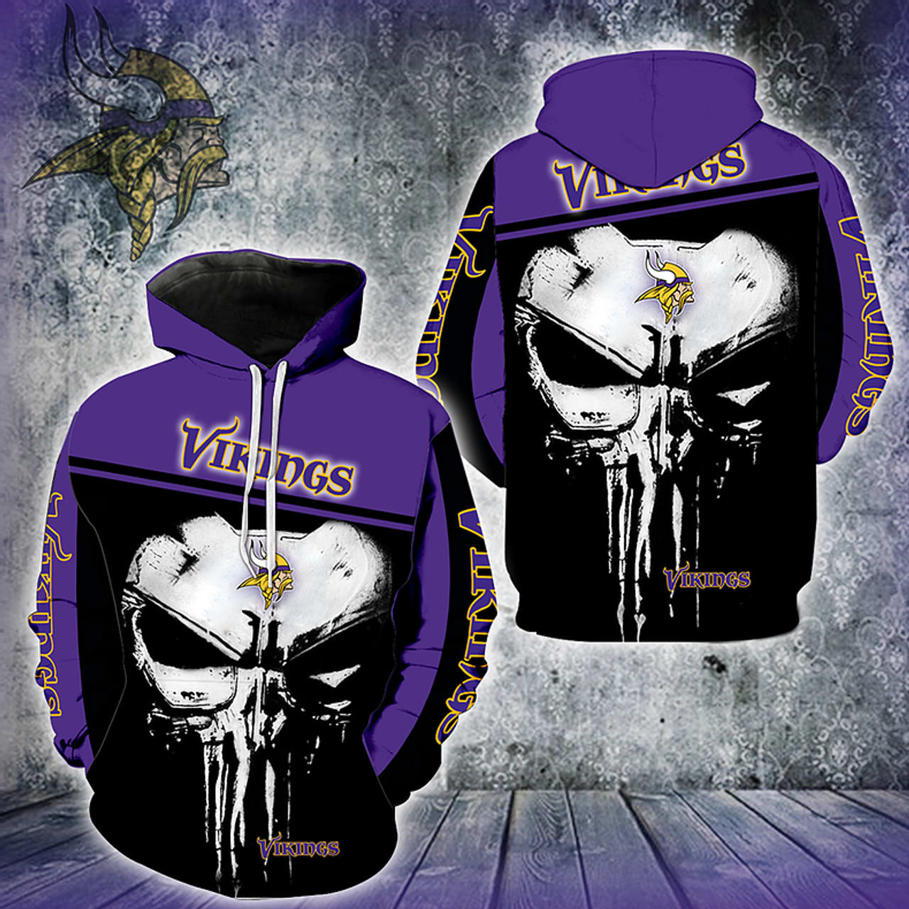 N.F.L.Minnesota Vikings Skull 3D Hoodie All Over Print Shirts