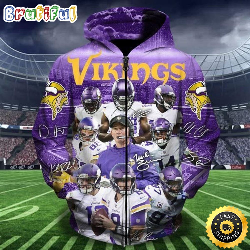 N.F.L.Minnesota Vikings Team 3D Zip Hoodie All Over Print Shirts