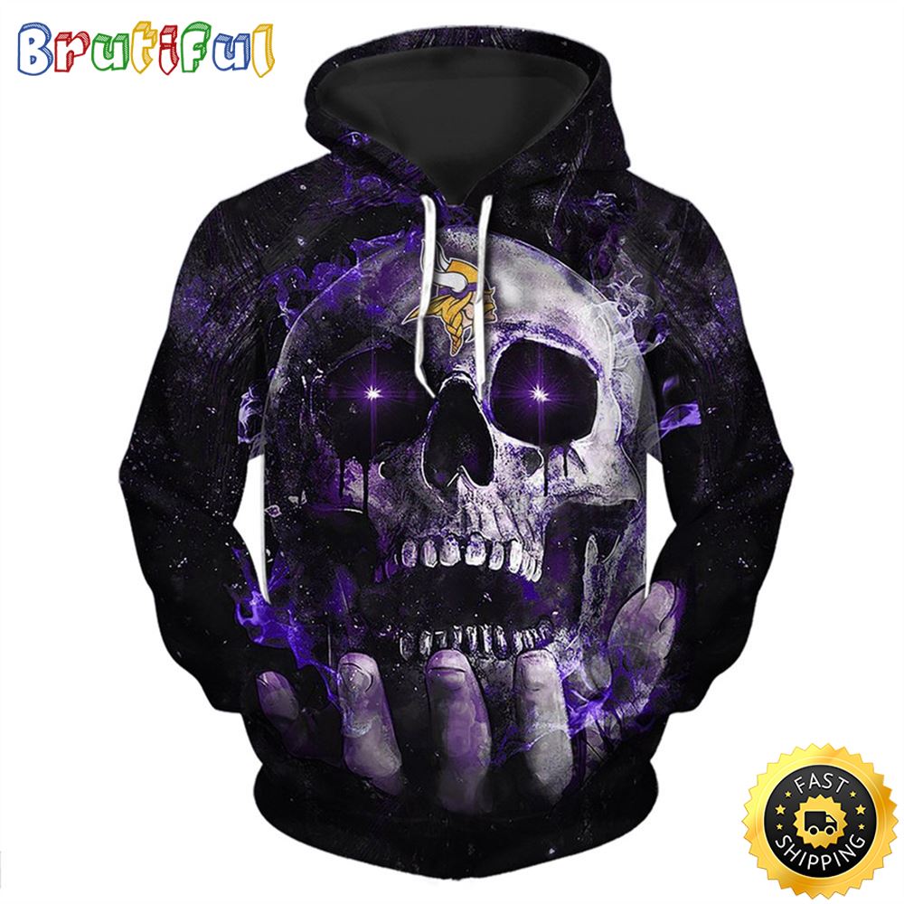 N.F.L.Minnesota Vikings Team Neon Skull 3D Hoodie All Over Print Shirts