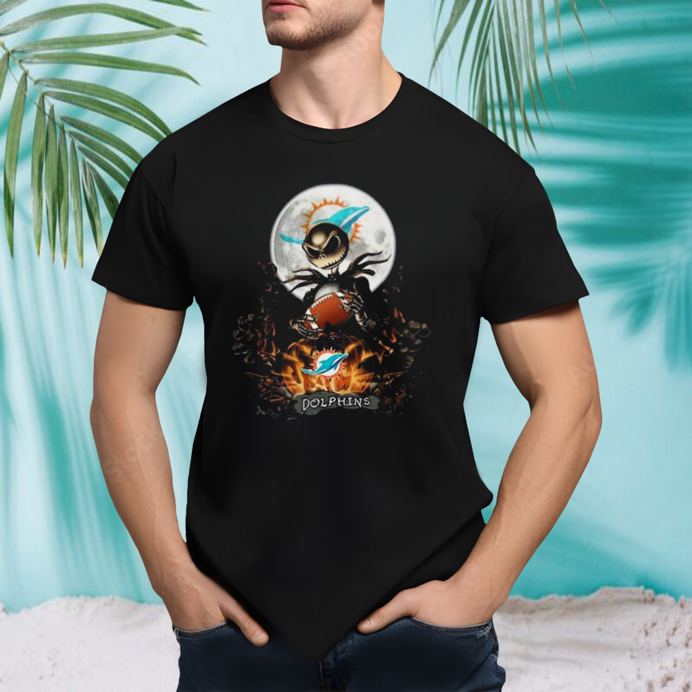 MiamI dolphins Jack skellington halloween art design T-shirt