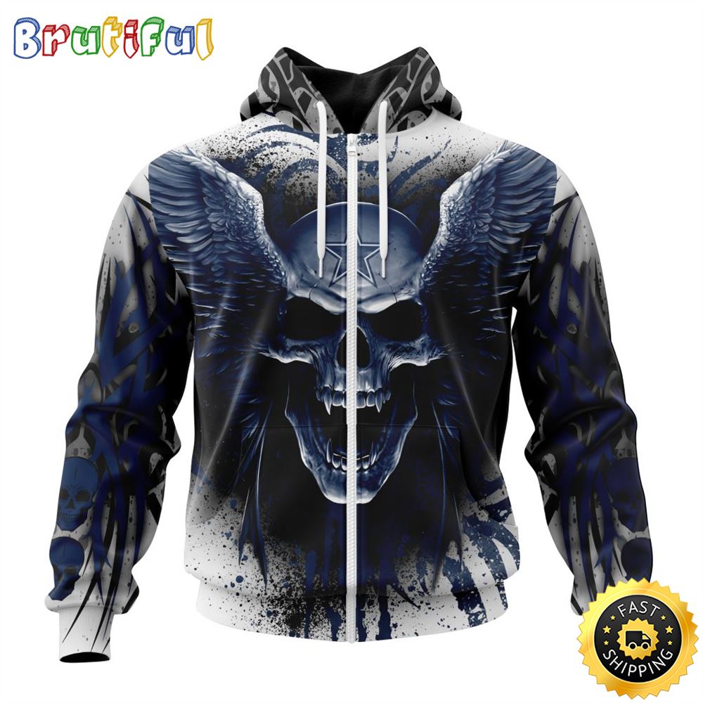 NFL Dallas Cowboys Zip Hoodie 3D All Over Print Special Kits With Skull Unite In Team Colors