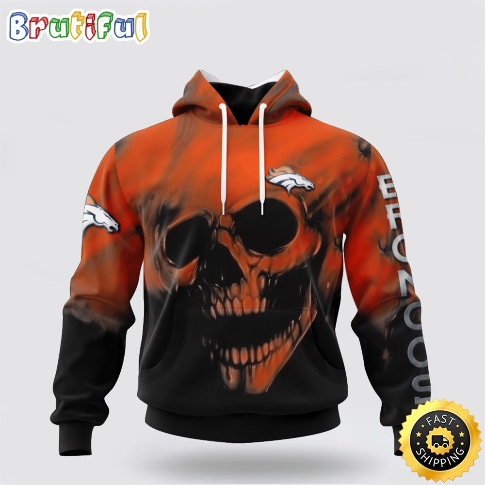 NFL Denver Broncos 3D Hoodie Printed Halloween Skull Custom Name And Number Show Team Pride