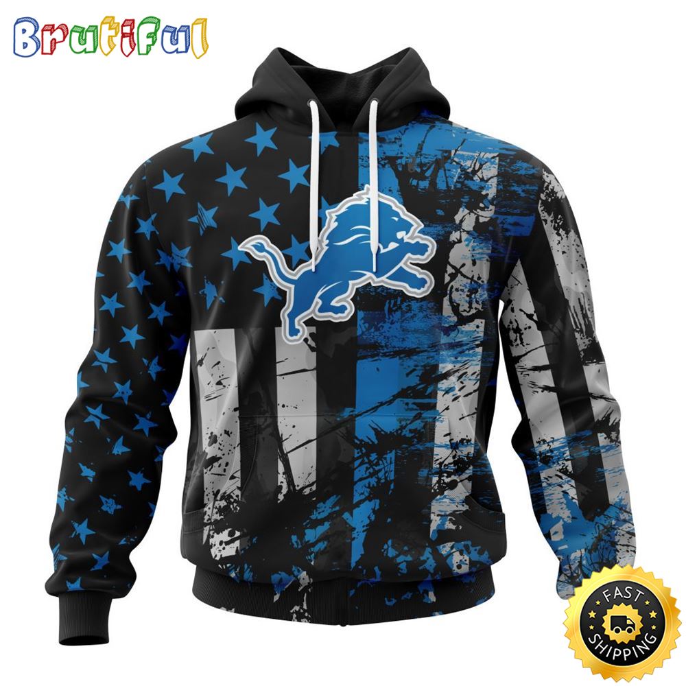 NFL Detroit Lions 3D Hoodie Classic Grunge American Flag Stylish Warmth For Fans