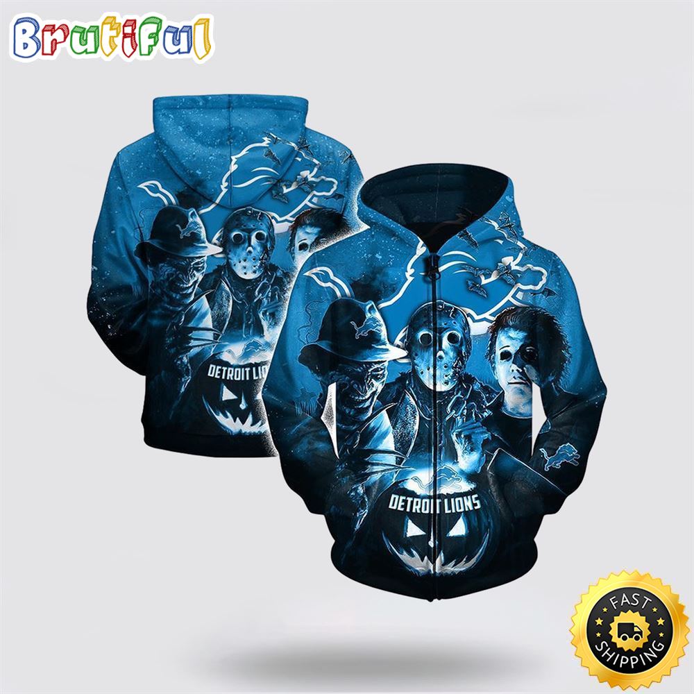 NFL Detroit Lions All Over Print 3D Hoodie Horror Movie Characters Gift For Football Fans