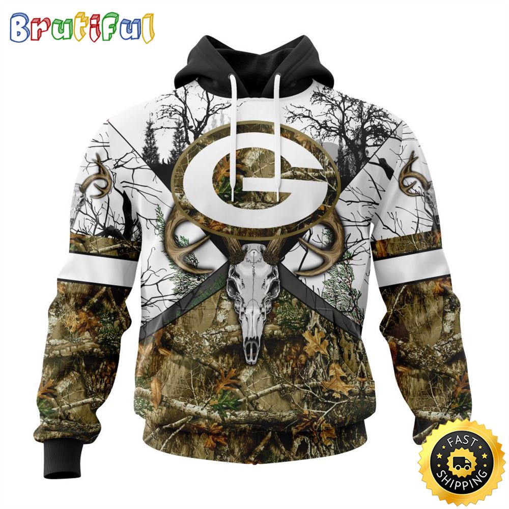 NFL Green Bay Packers 3D Hoodie All Over Print Deer Skull And Forest Pattern Custom Name And Number Hoodie