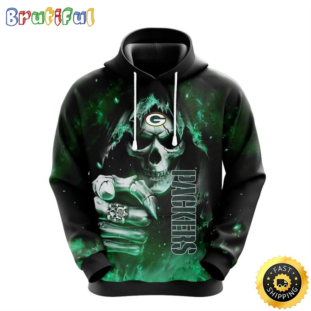 NFL Green Bay Packers 3D Hoodie All Over Print Skull Embrace Team Pride