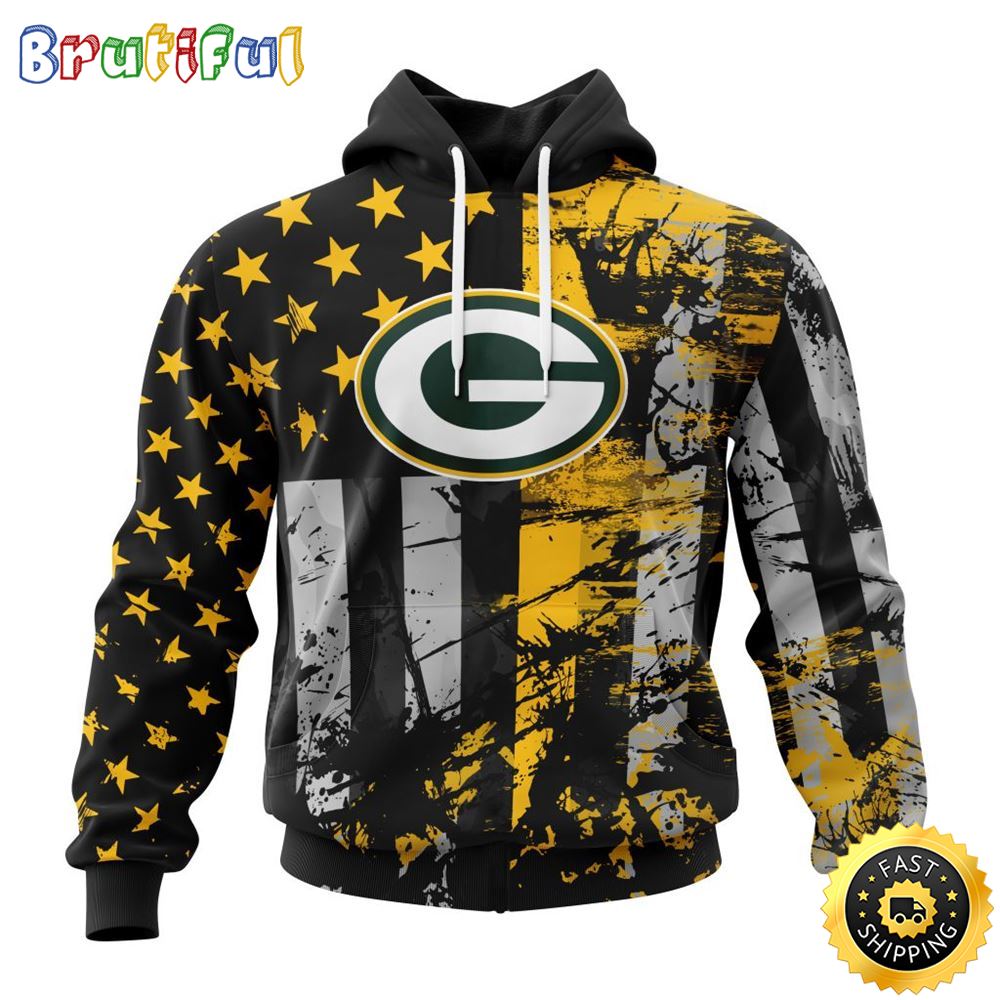 NFL Green Bay Packers 3D Hoodie Classic Grunge American Flag Stylish Warmth For Fans