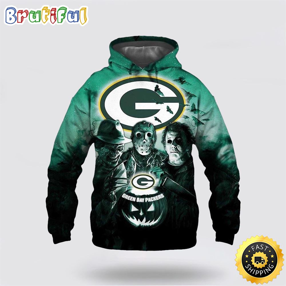 NFL Green Bay Packers All Over Print 3D Hoodie Halloween Horror Night Gift For Football Fans