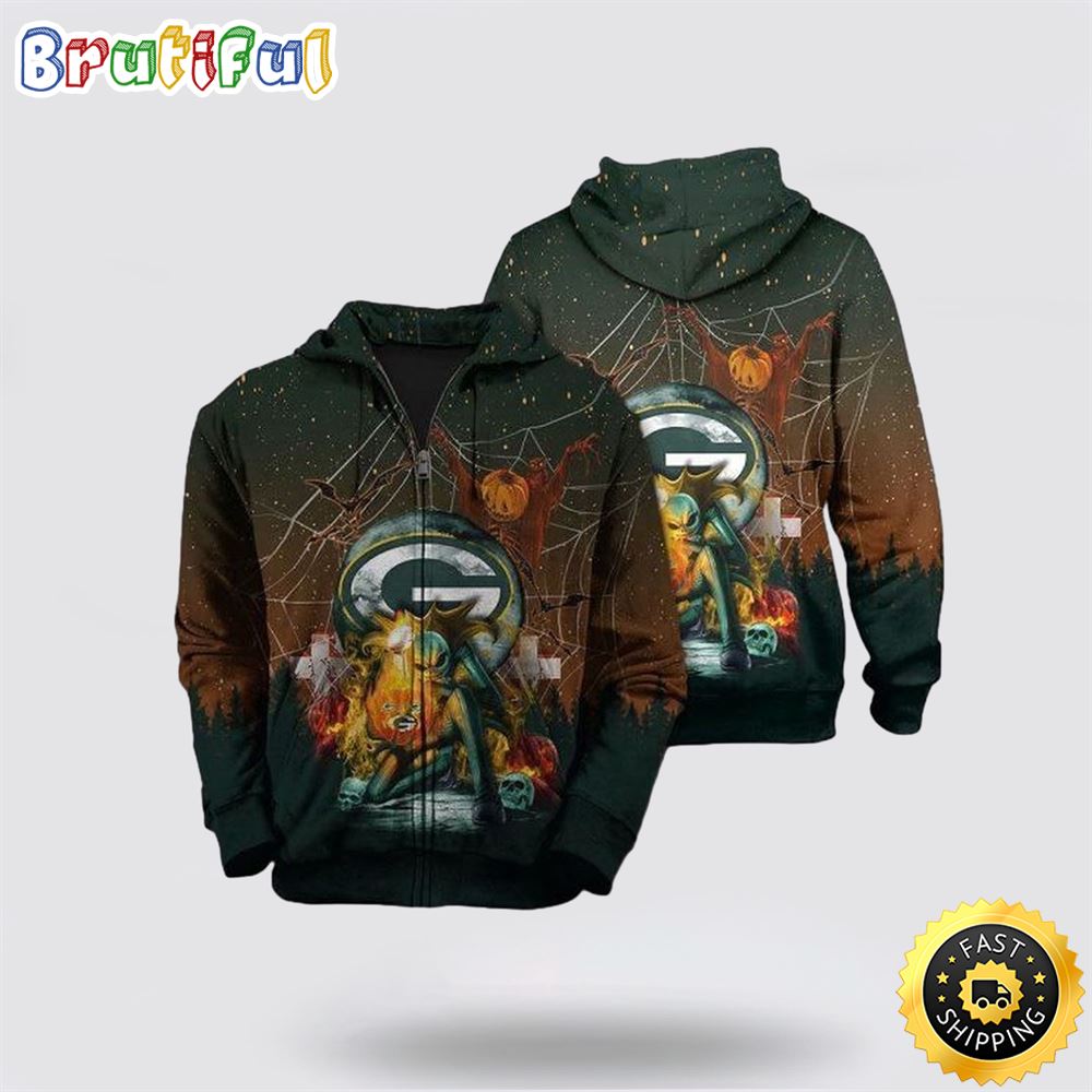 NFL Green Bay Packers All Over Print 3D Zip Hoodie Horror Gift For Football Fans