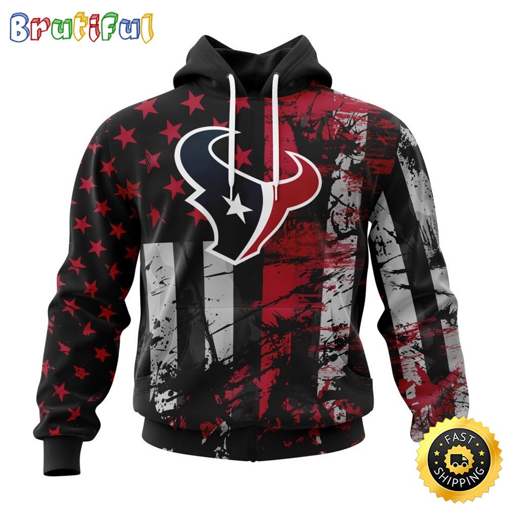 NFL Houston Texans 3D Hoodie Classic Grunge American Flag Stylish Warmth For Fans