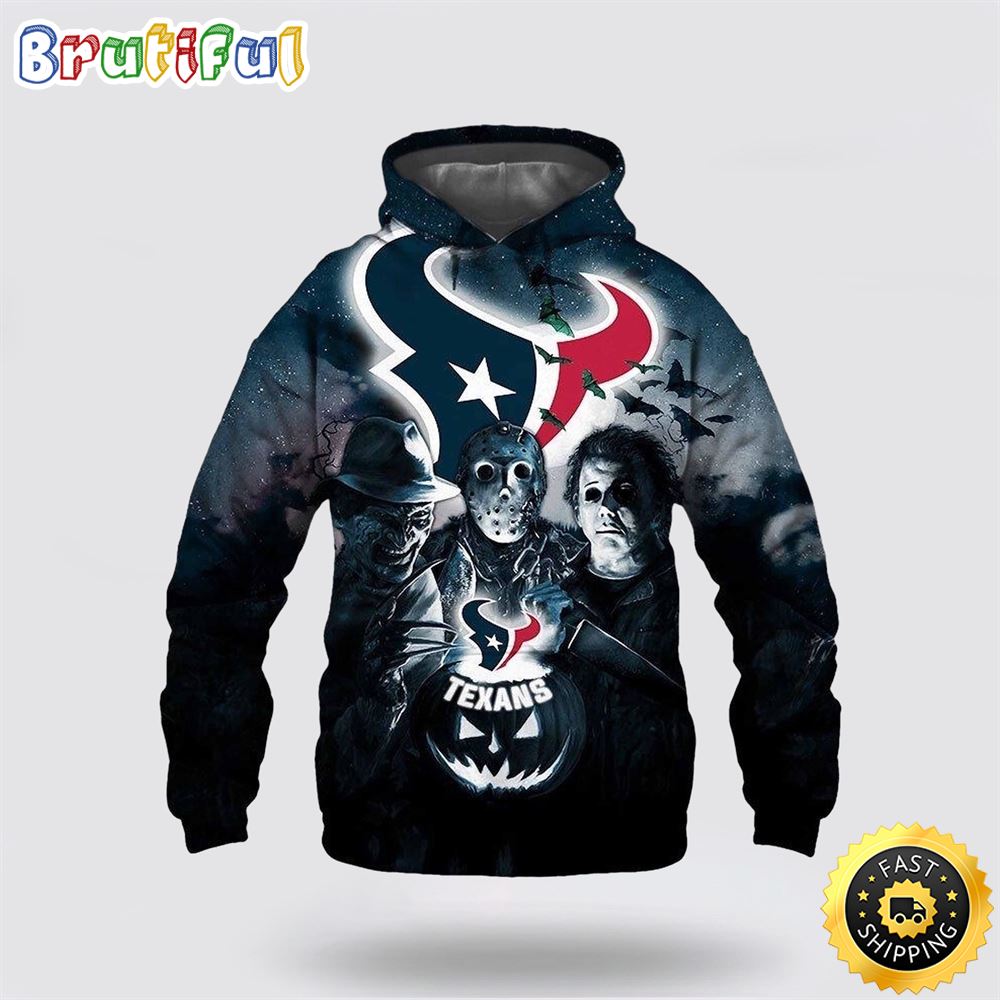 NFL Houston Texans All Over Print 3D Hoodie Halloween Horror Night Gift For Football Fans