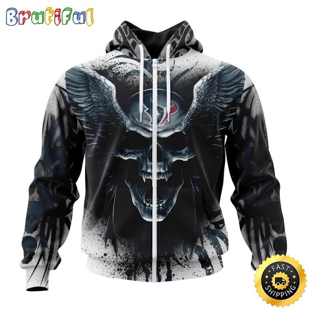 NFL Houston Texans Zip Hoodie 3D All Over Print Special Kits With Skull Unite In Team Colors