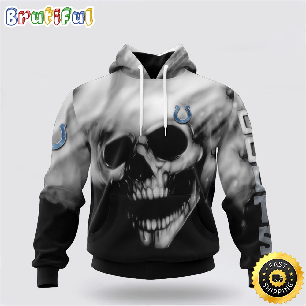 NFL Indianapolis Colts 3D Hoodie Printed Halloween Skull Custom Name And Number Show Team Pride