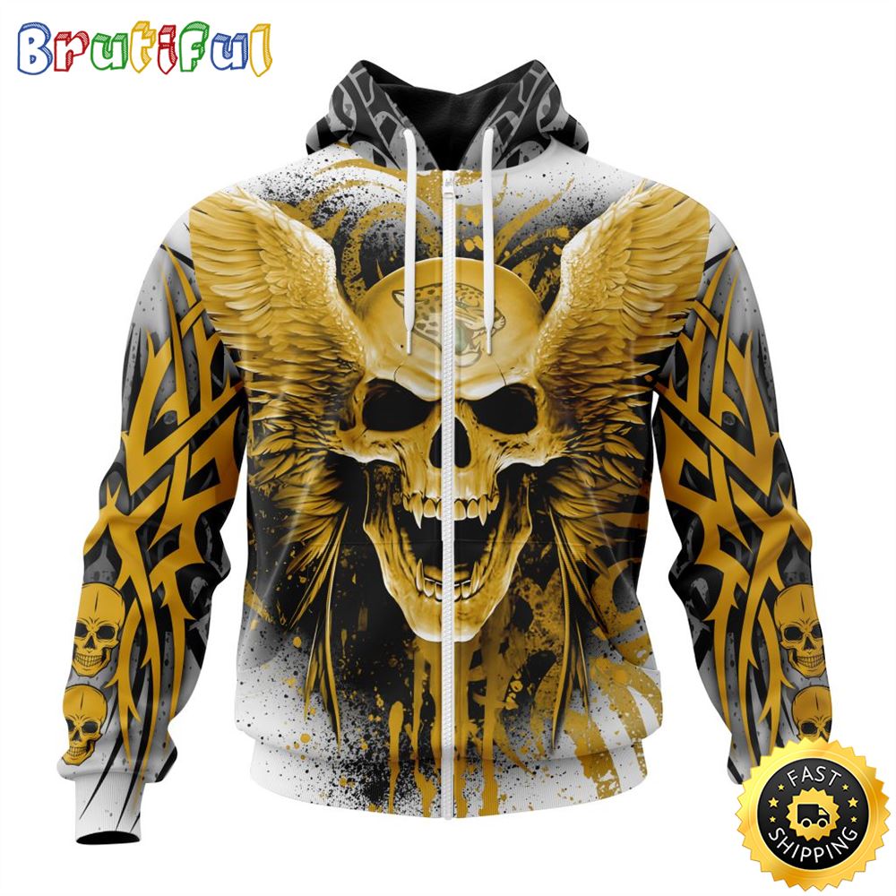 NFL Jacksonville Jaguars Zip Hoodie 3D All Over Print Special Kits With Skull Unite In Team Colors