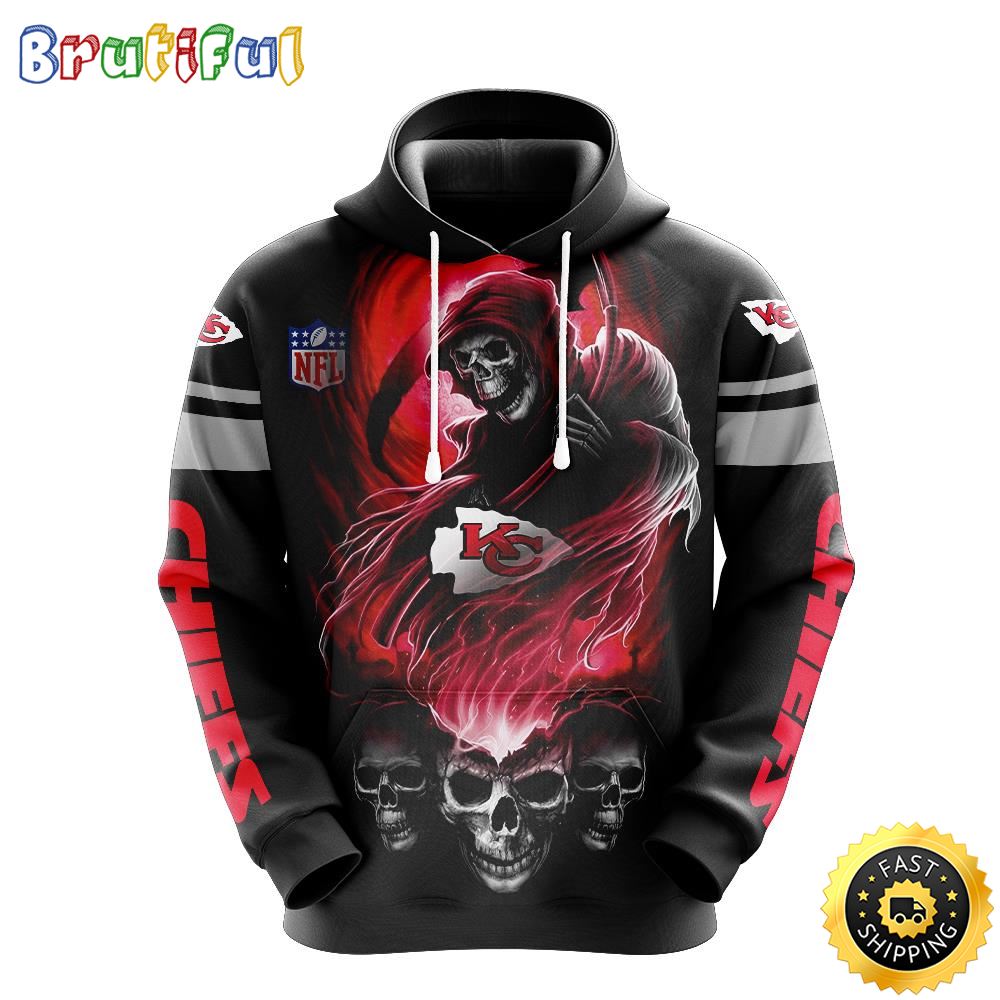 NFL Kansas City Chiefs 3D Hoodie All Over Print Skull Stand Out In The Crowd