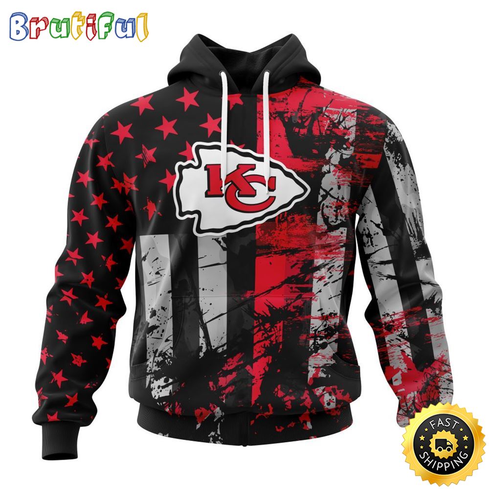 NFL Kansas City Chiefs 3D Hoodie Classic Grunge American Flag Stylish Warmth For Fans