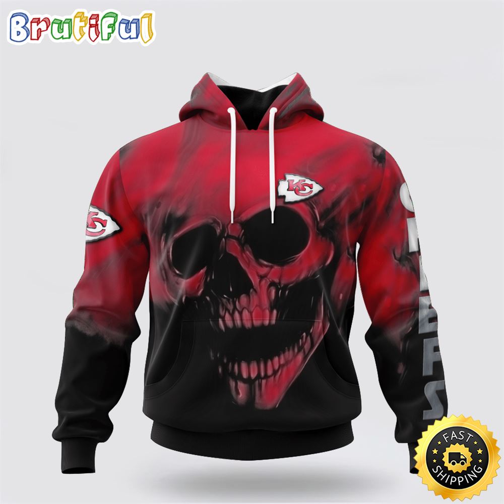 NFL Kansas City Chiefs 3D Hoodie Printed Halloween Skull Custom Name And Number Show Team Pride