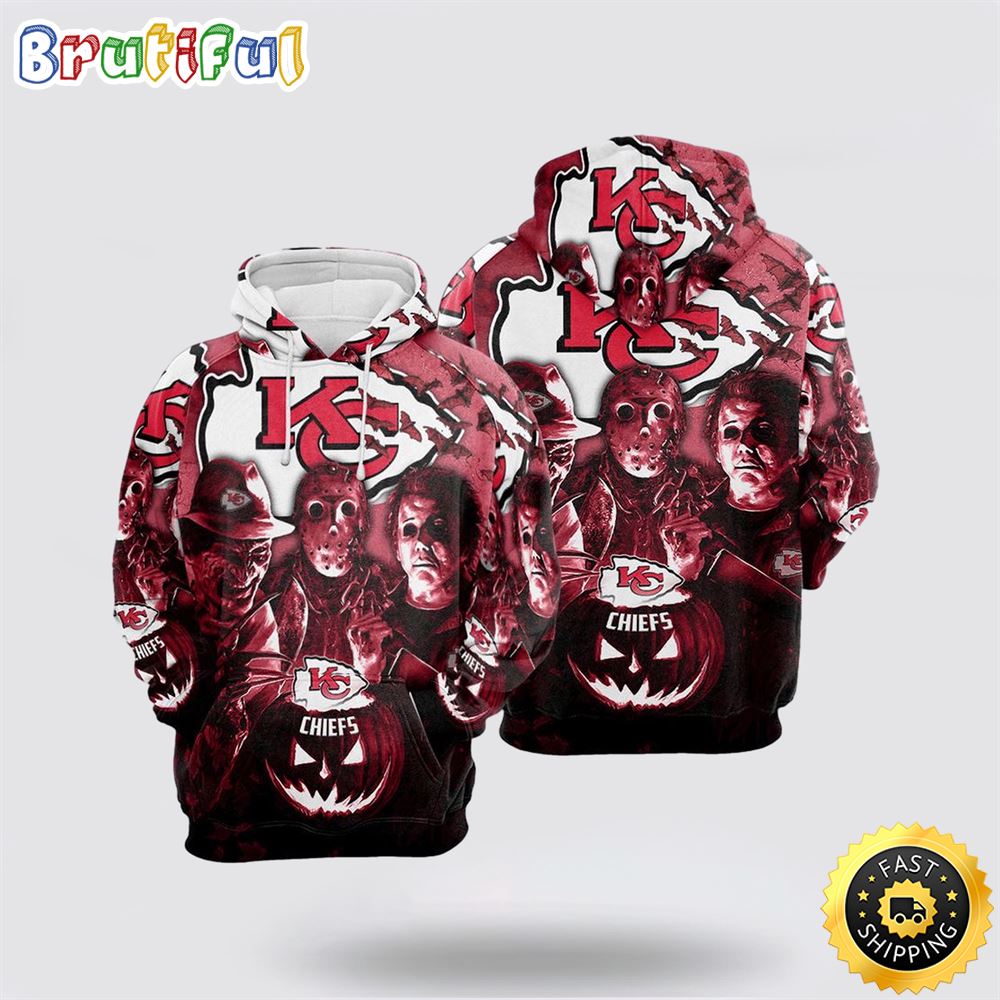 NFL Kansas City Chiefs All Over Print 3D Hoodie Halloween Horror Night Gift For Football Fans