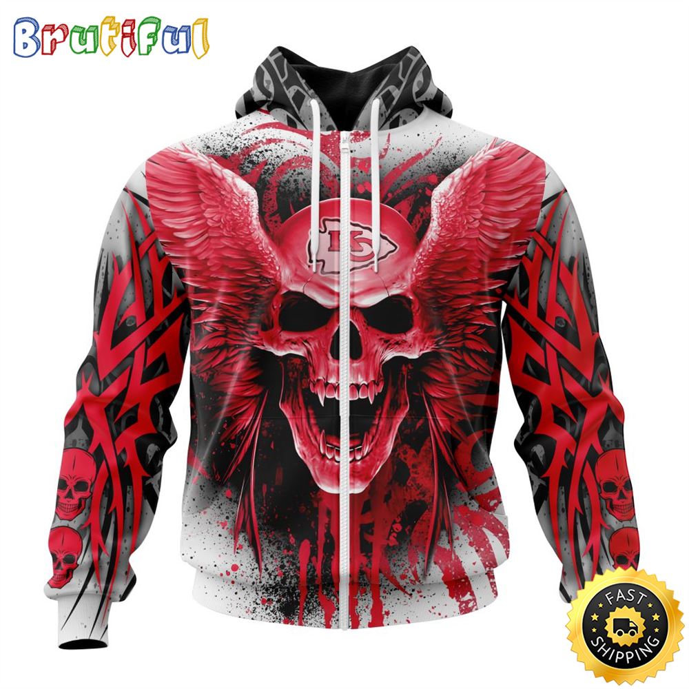 NFL Kansas City Chiefs Zip Hoodie 3D All Over Print Special Kits With Skull Unite In Team Colors