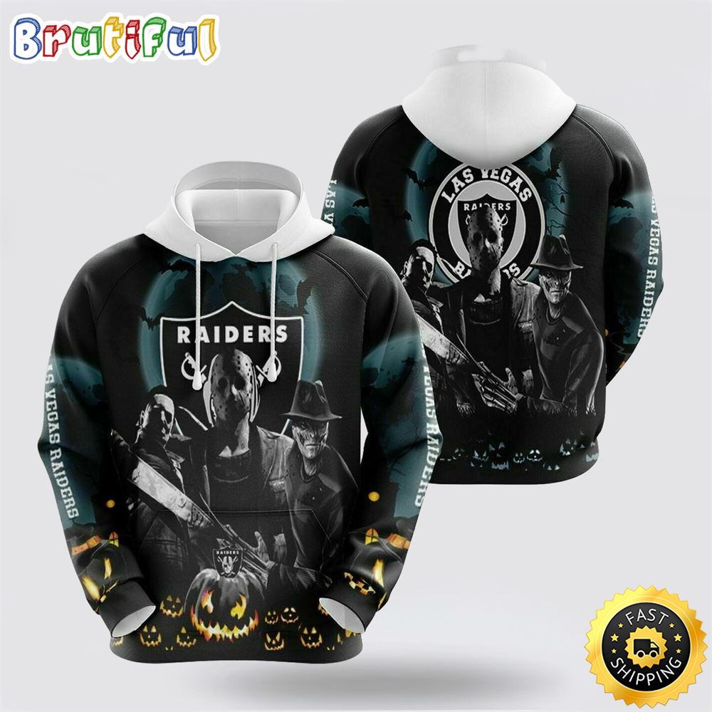 NFL Las Vegas Raiders 3D Hoodie All Over Print Shirts Halloween Horror Night Celebrate Your Team In Style