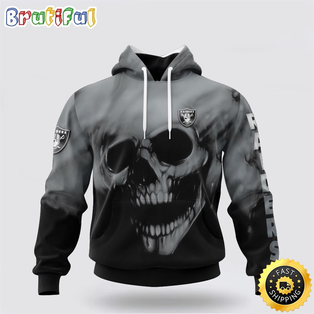 NFL Las Vegas Raiders 3D Hoodie Printed Halloween Skull Custom Name And Number Show Team Pride