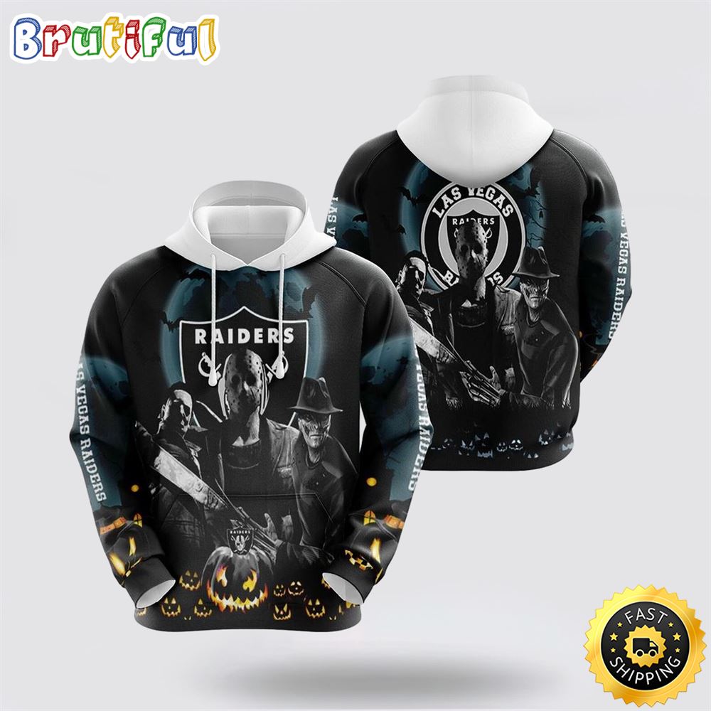 NFL Las Vegas Raiders All Over Print 3D Hoodie Halloween Horror Gift For Football Fans