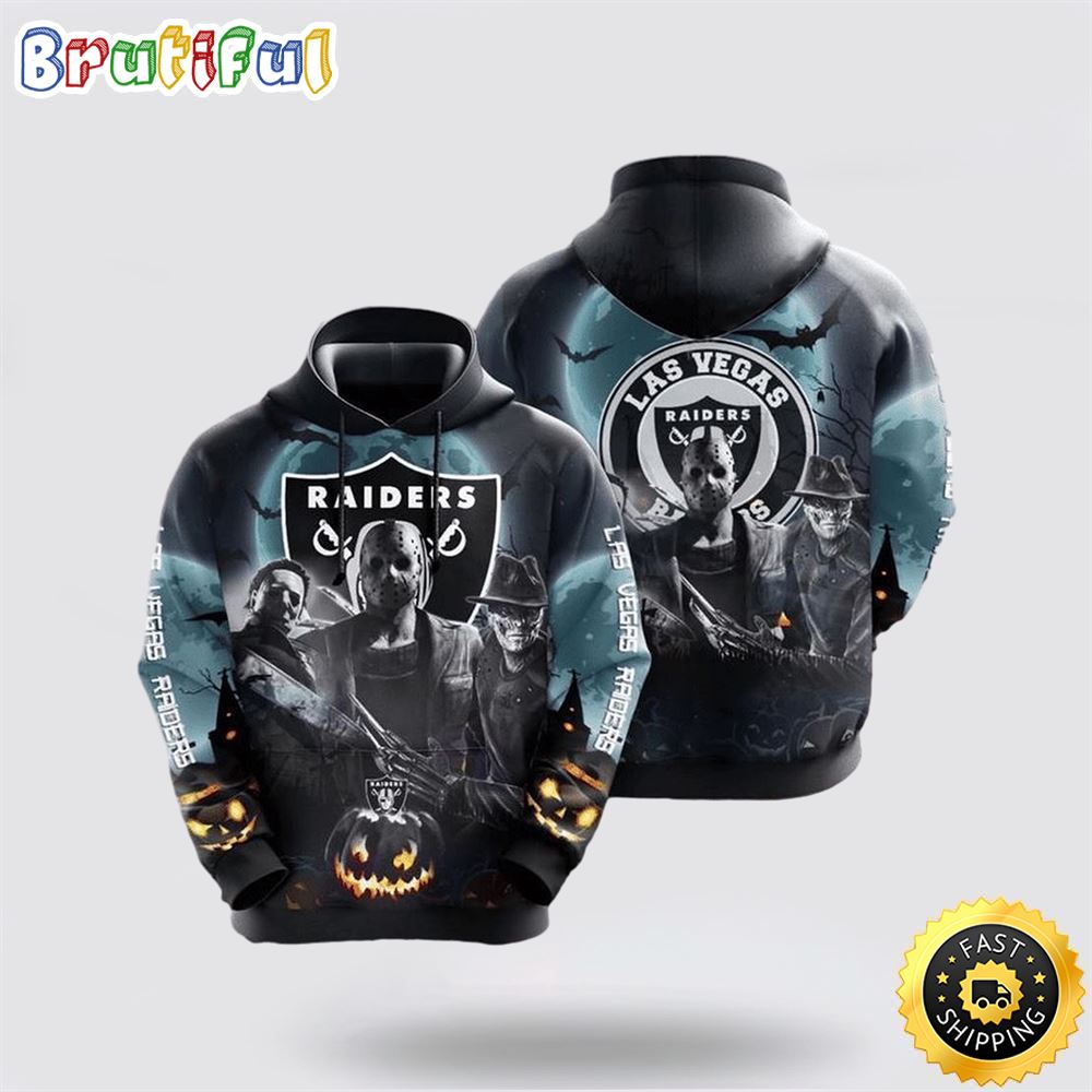 NFL Las Vegas Raiders All Over Print 3D Hoodie Halloween Horrored Gift For Football Fans